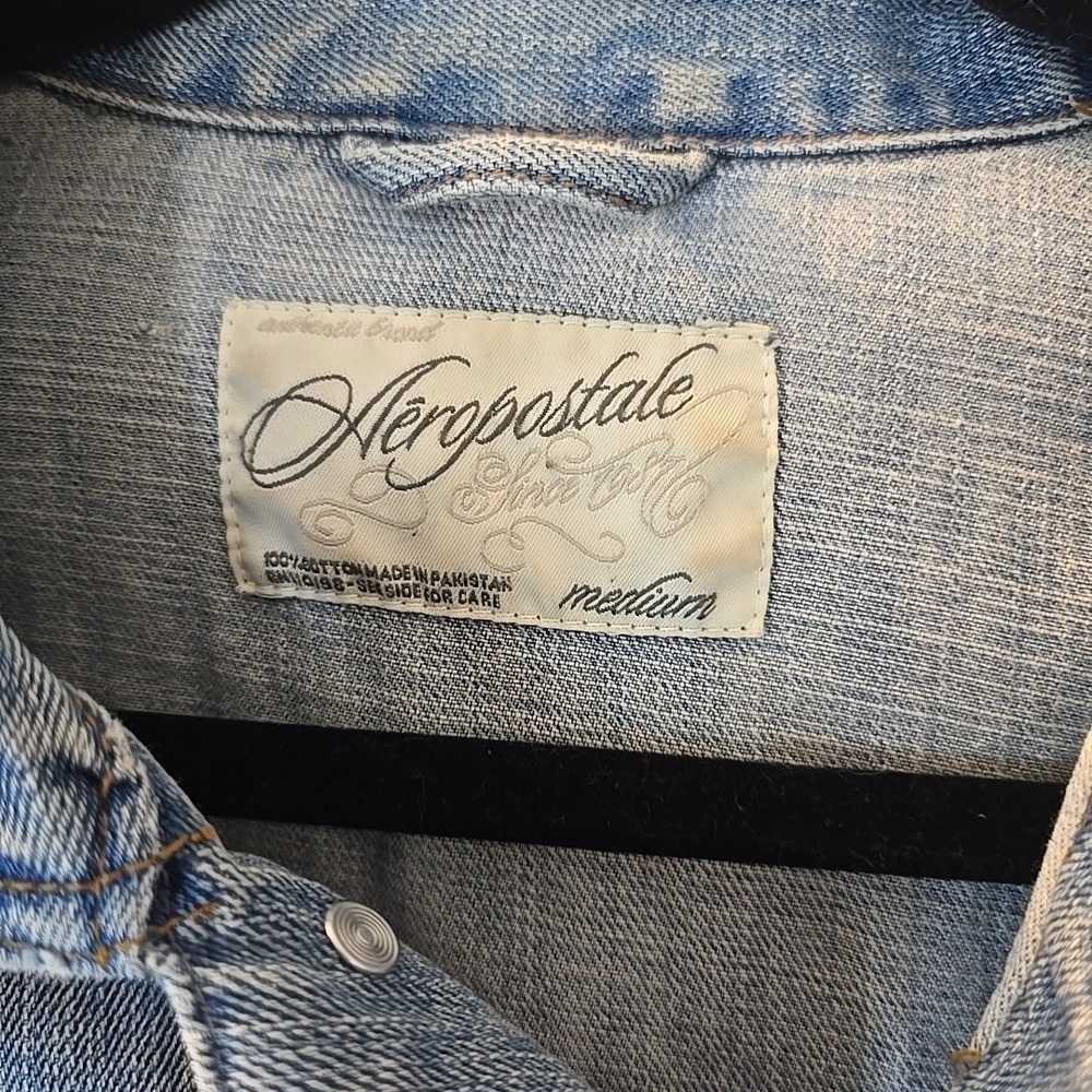 Aeropostale Denim Jacket Women's Small M Distressed Washed Crop Festival Y2K 90s - Picture 7 of 16